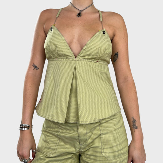 Cop Copine Striped Cross Strap Cami Logo Top - L