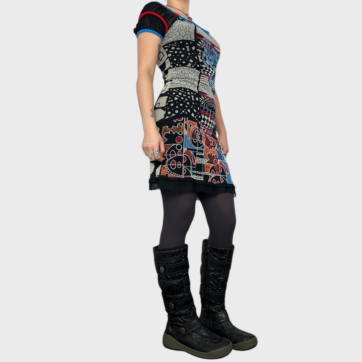 Save the Queen Graphic Mesh Mini Dress - S