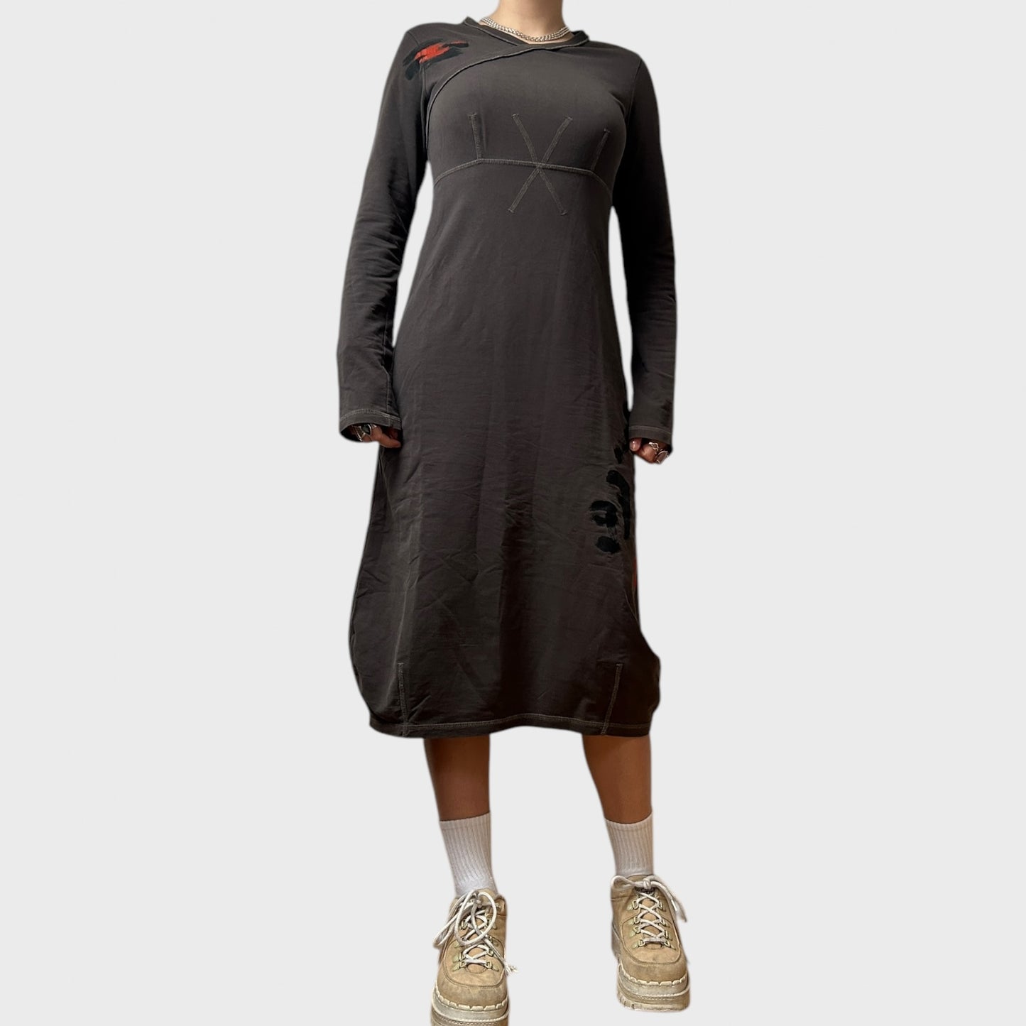 Cop Copine Grey Long Sleeve Midi Dress