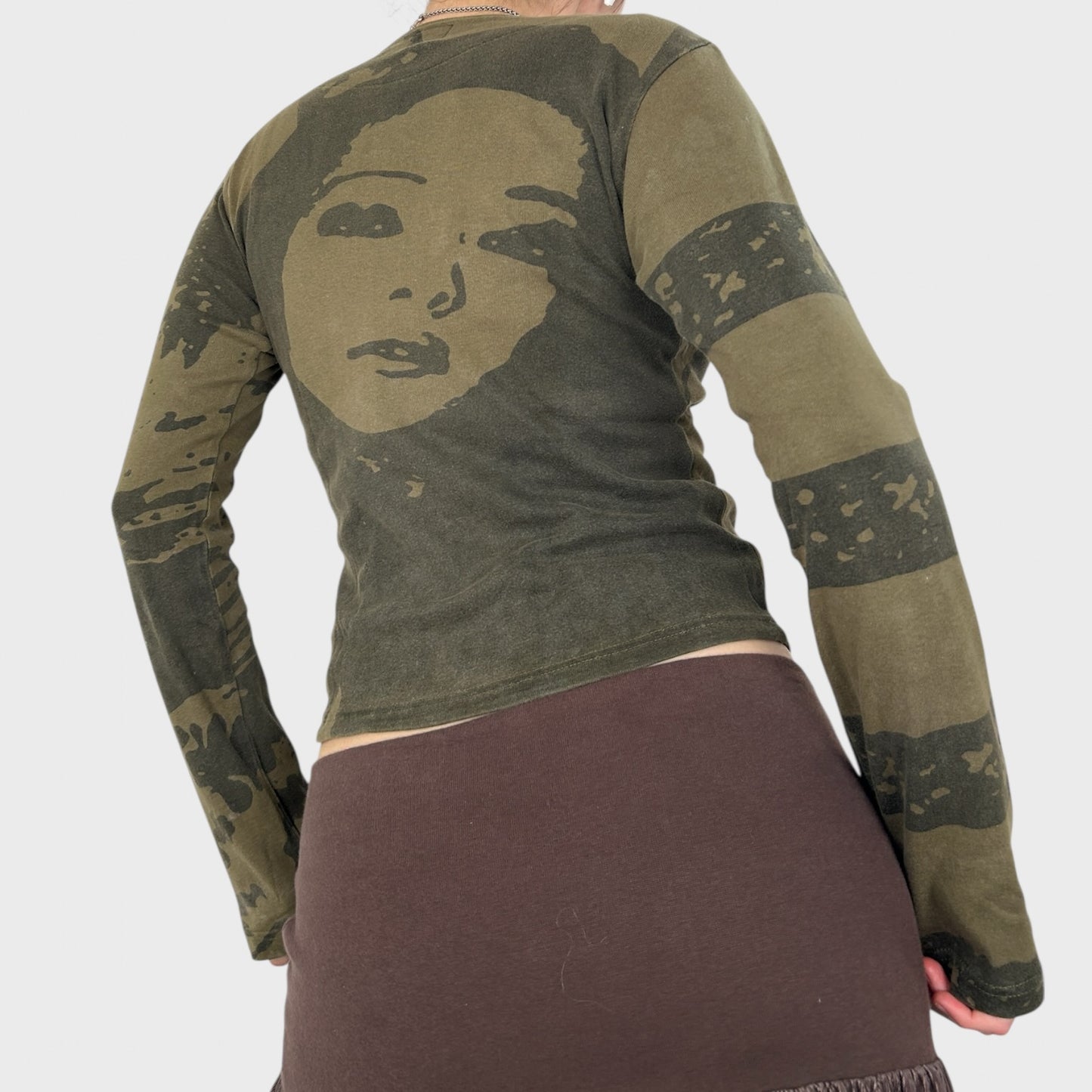 Vintage Graphic Face Print Long Sleeve Top - S