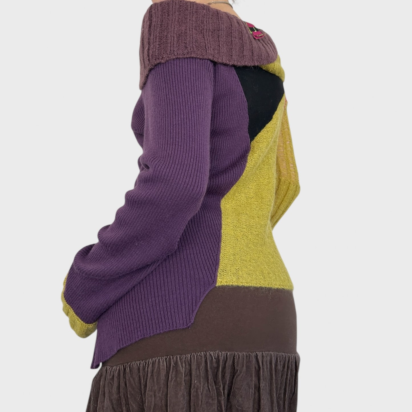 Save the Queen Block Colour Wide Neck Knit Jumper - M/L