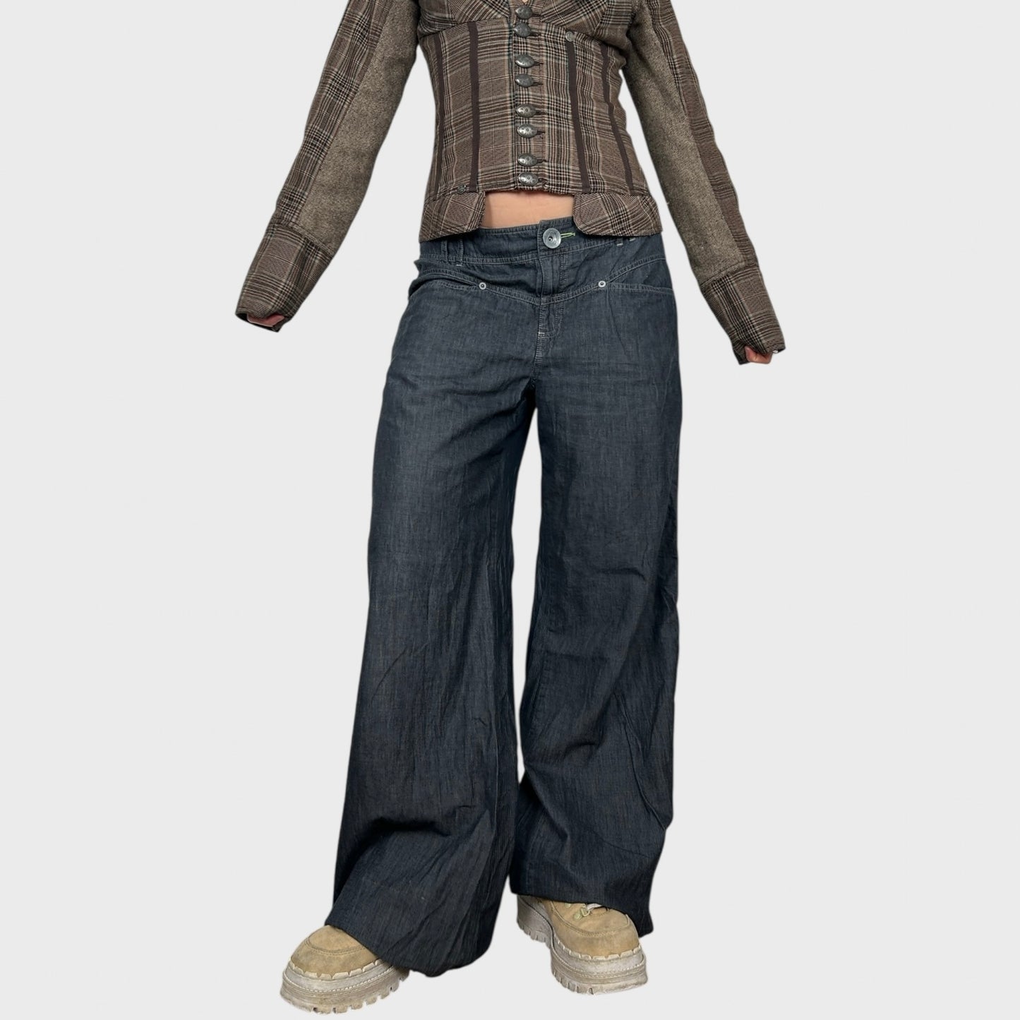Cop Copine Wide Leg Pinstripe Trousers - L