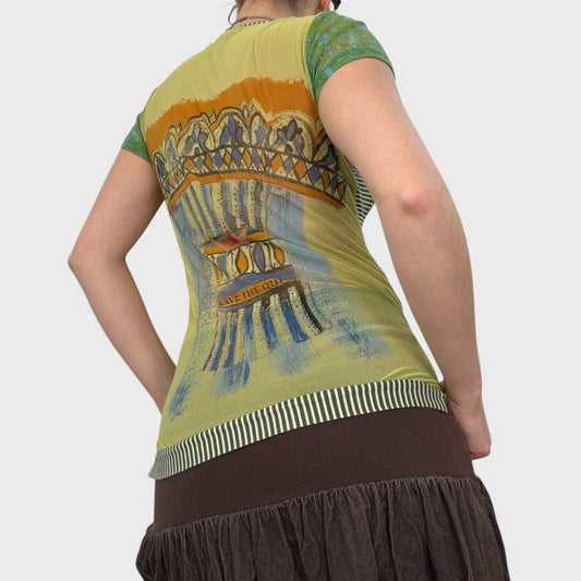 Save the Queen Green Graphic Mesh Top - M
