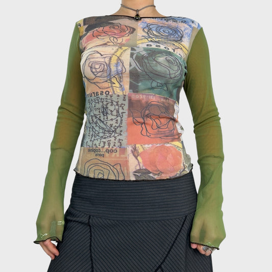 Cop Copine Graphic Print Mesh Long Sleeve Top - S/M
