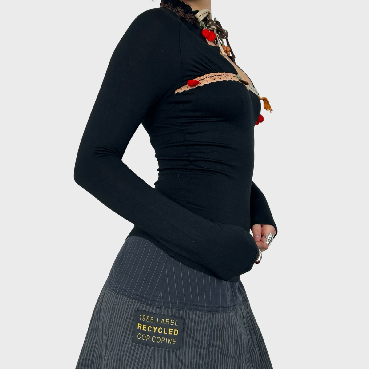 Miss Sixty Black Key Hole Tie Neck Long Sleeve Top - XS/S