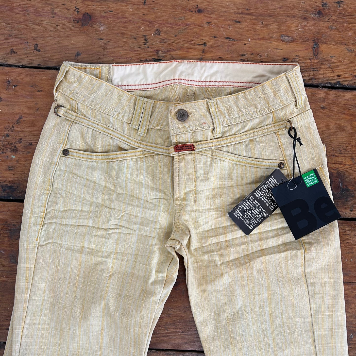 Marithé + François Girbaud Yellow Checked Low Rise Straight Leg Jeans - XS