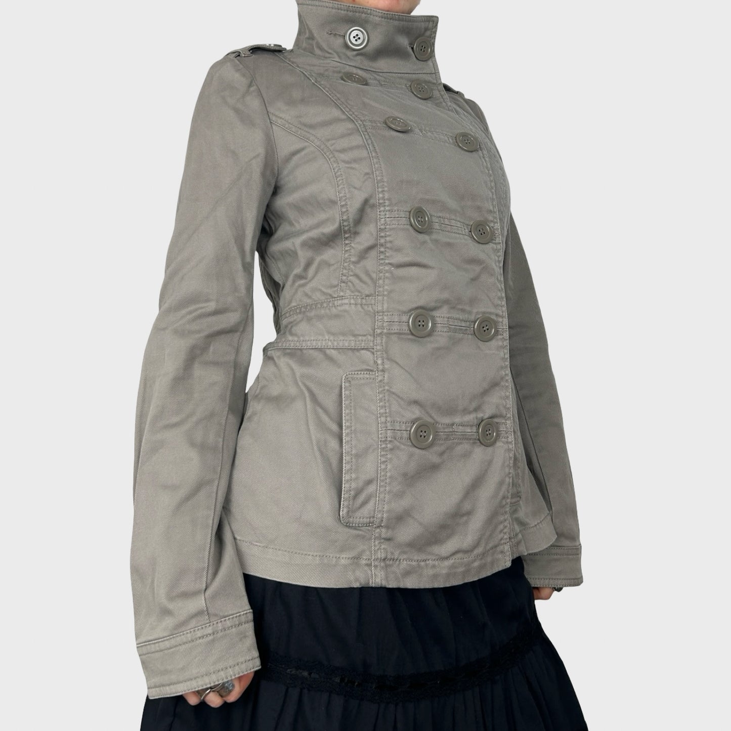 Grey Double-Breasted Button Jacket - M