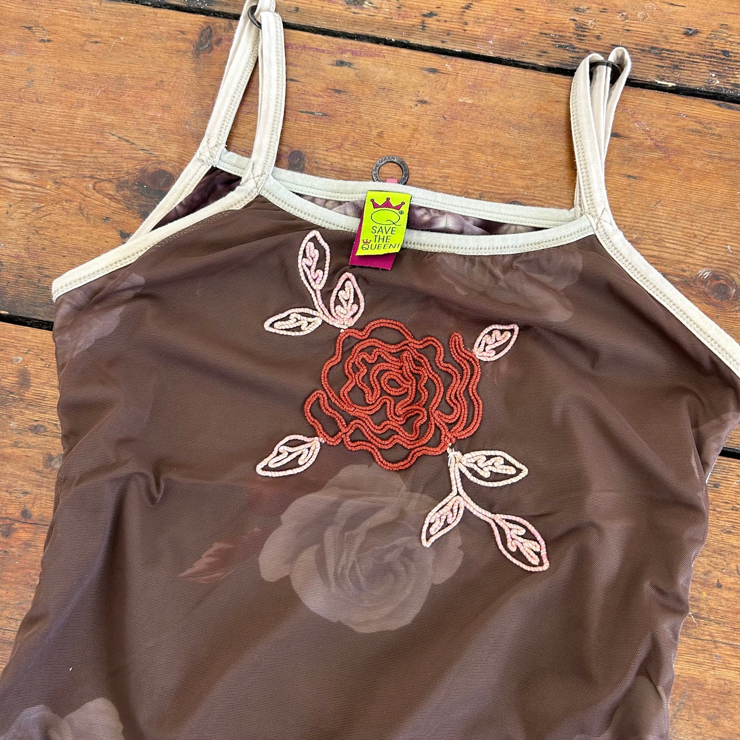 Save The Queen Rose Mesh Overlay Cami - M