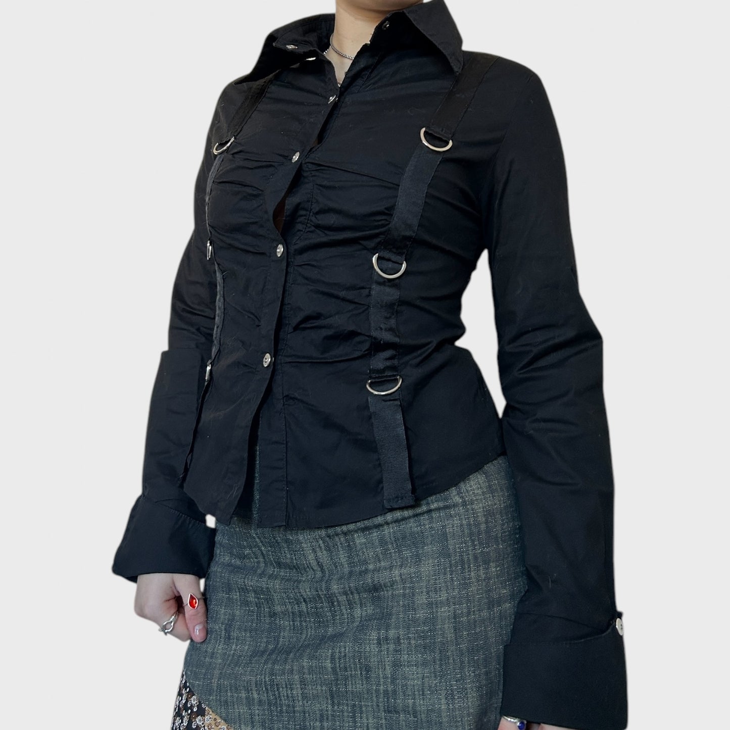 Black buckle detail shirt