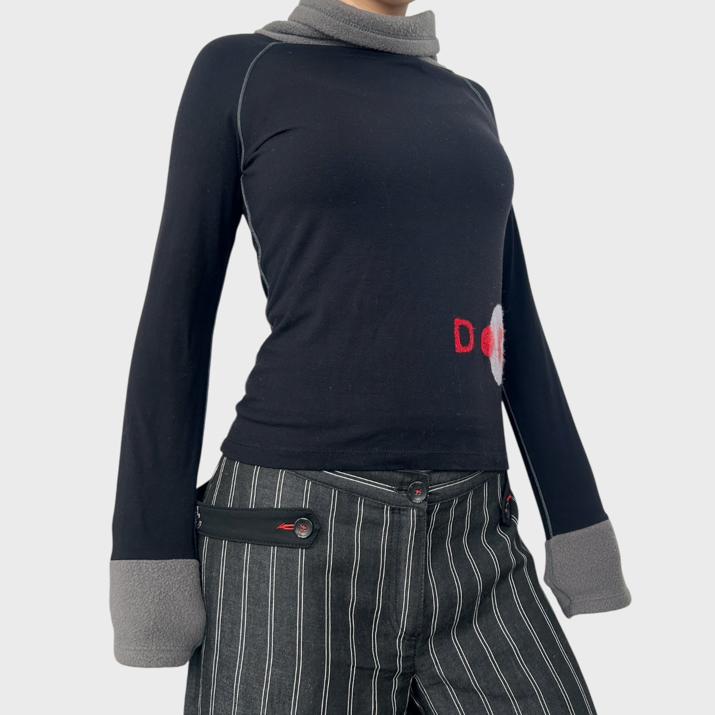 Cop Copine Black Bi-Material Graphic Long Sleeve - M