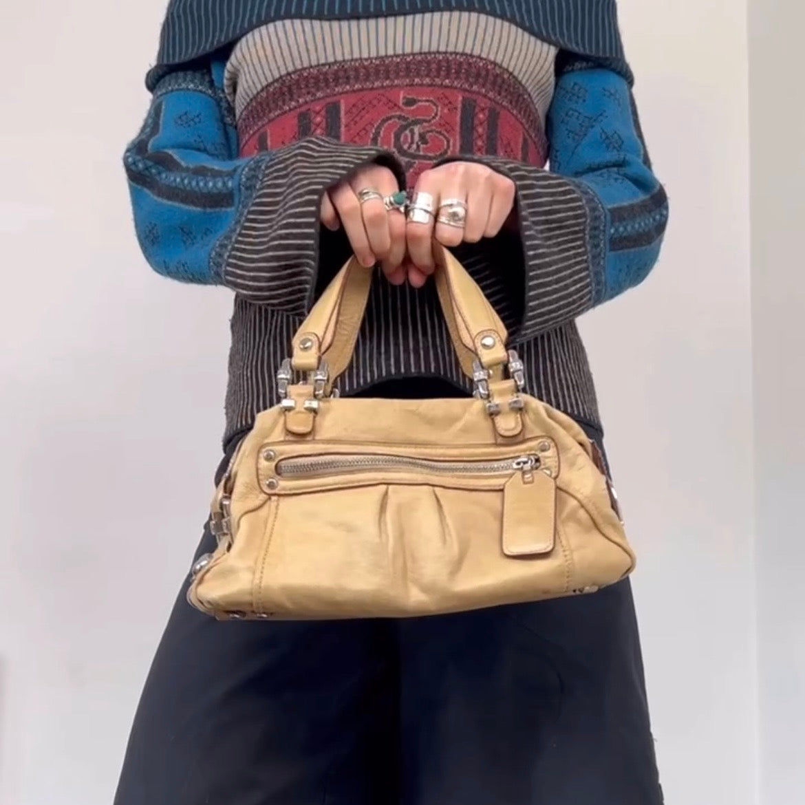 Roberto Cavalli Tan Leather Handbag