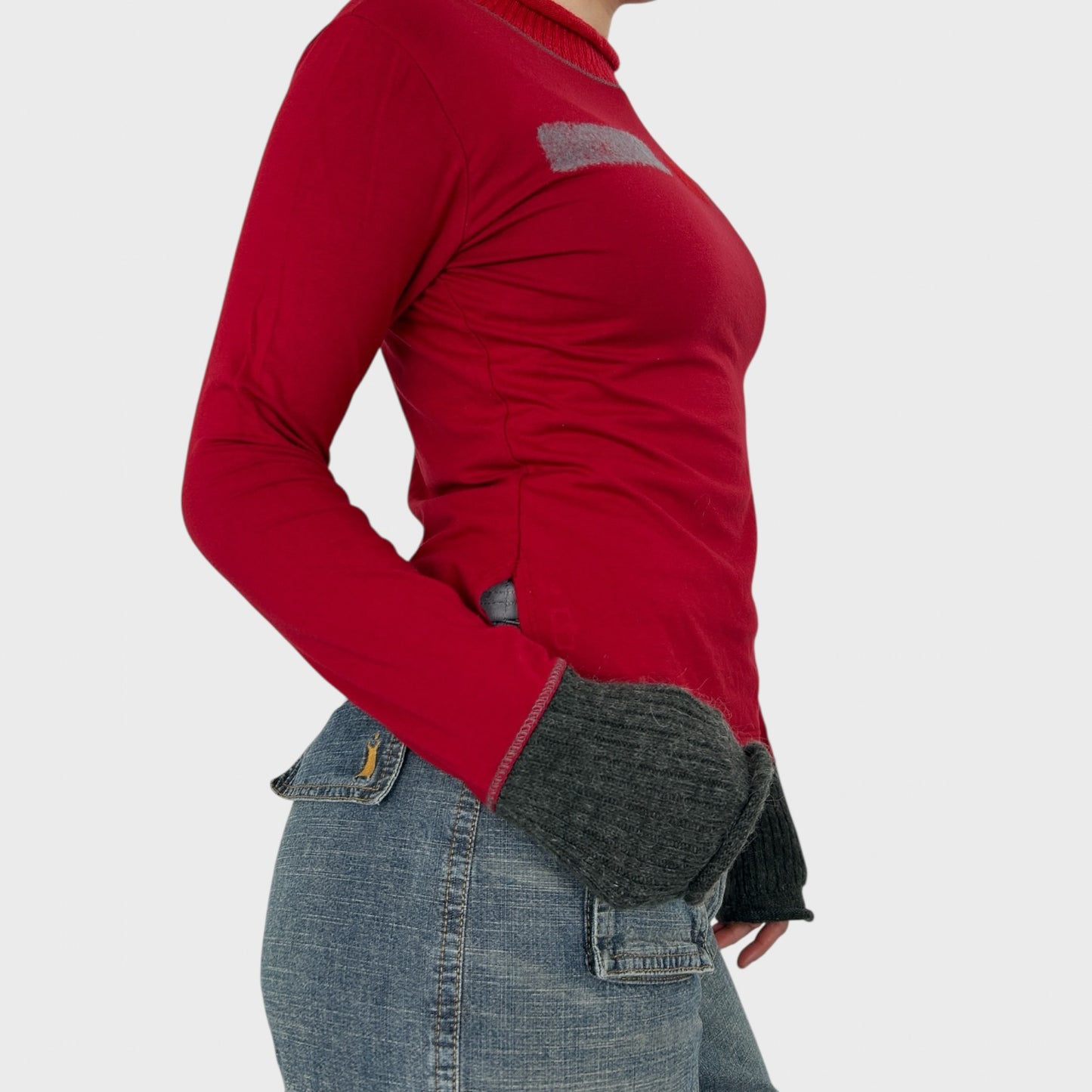 Cop Copine Red Bi-Material Graphic Long Sleeve - S