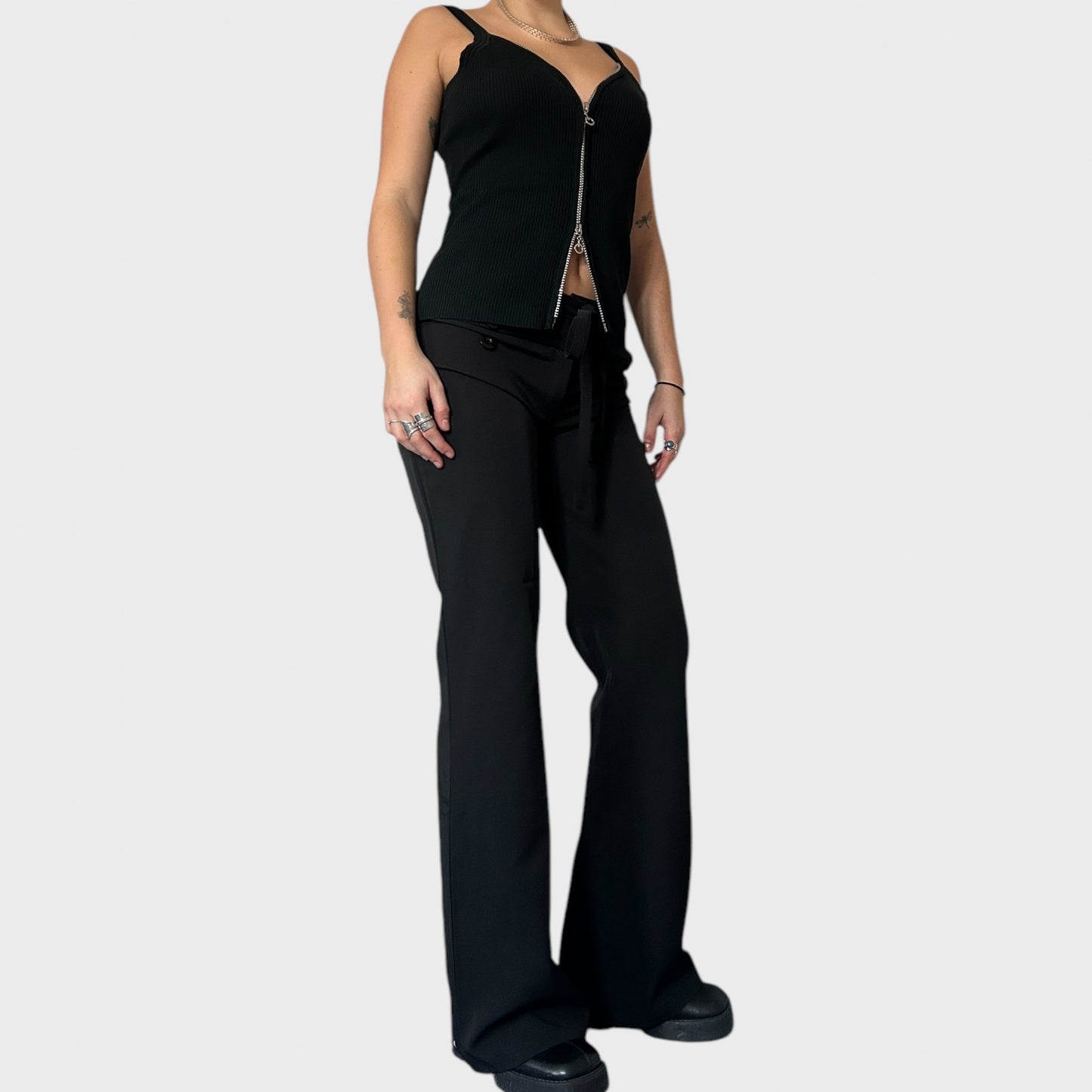Black stetch button up trousers