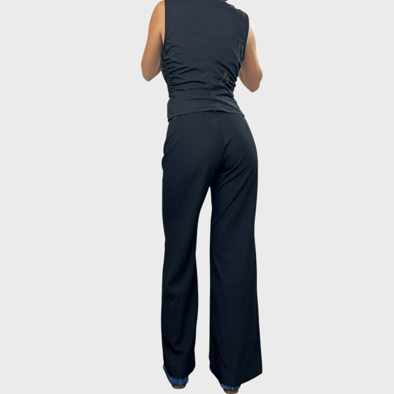 Cop Copine Black Pinstripe Wide Leg Trousers - M