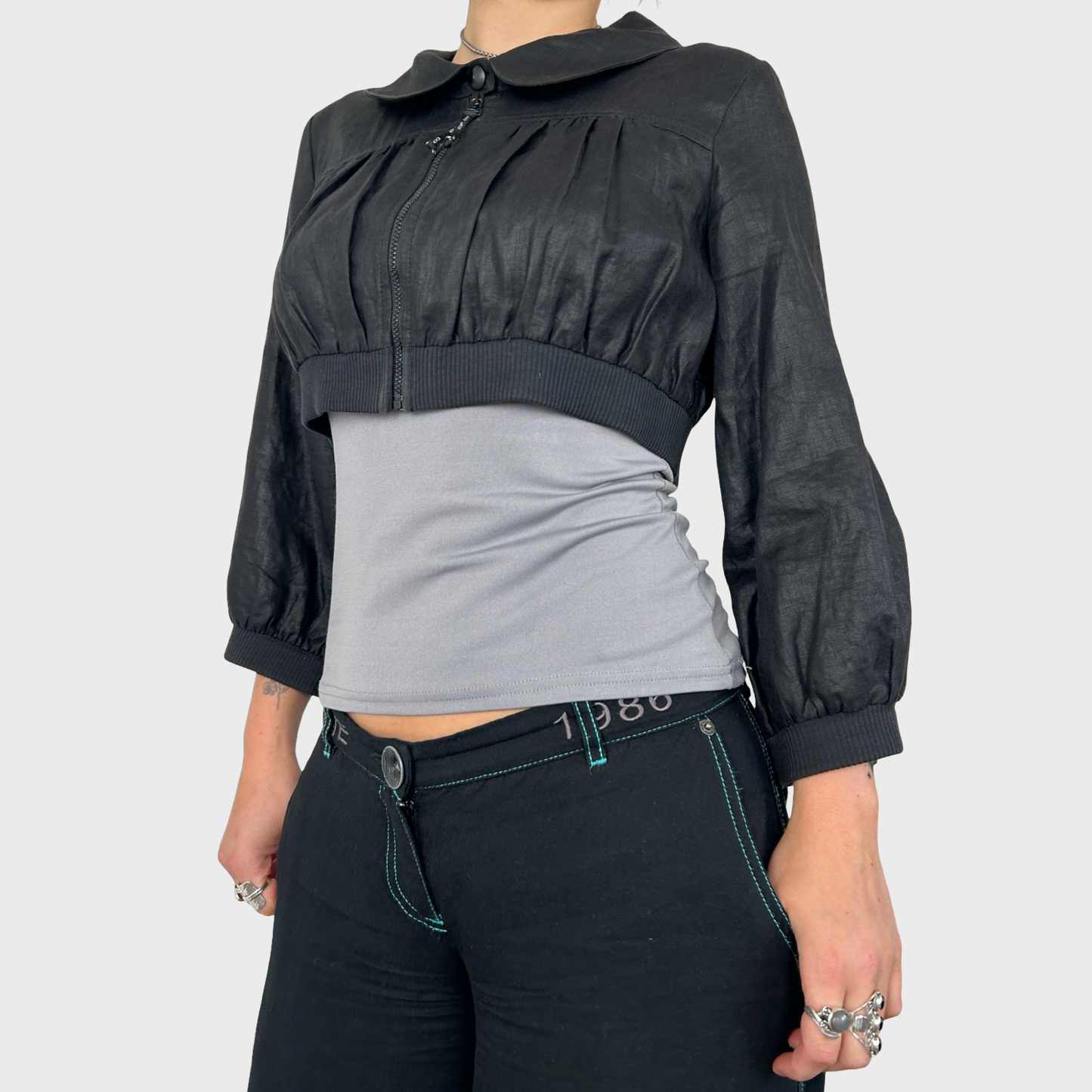 Cop Copine Cropped Linen Zip Up Jacket - M