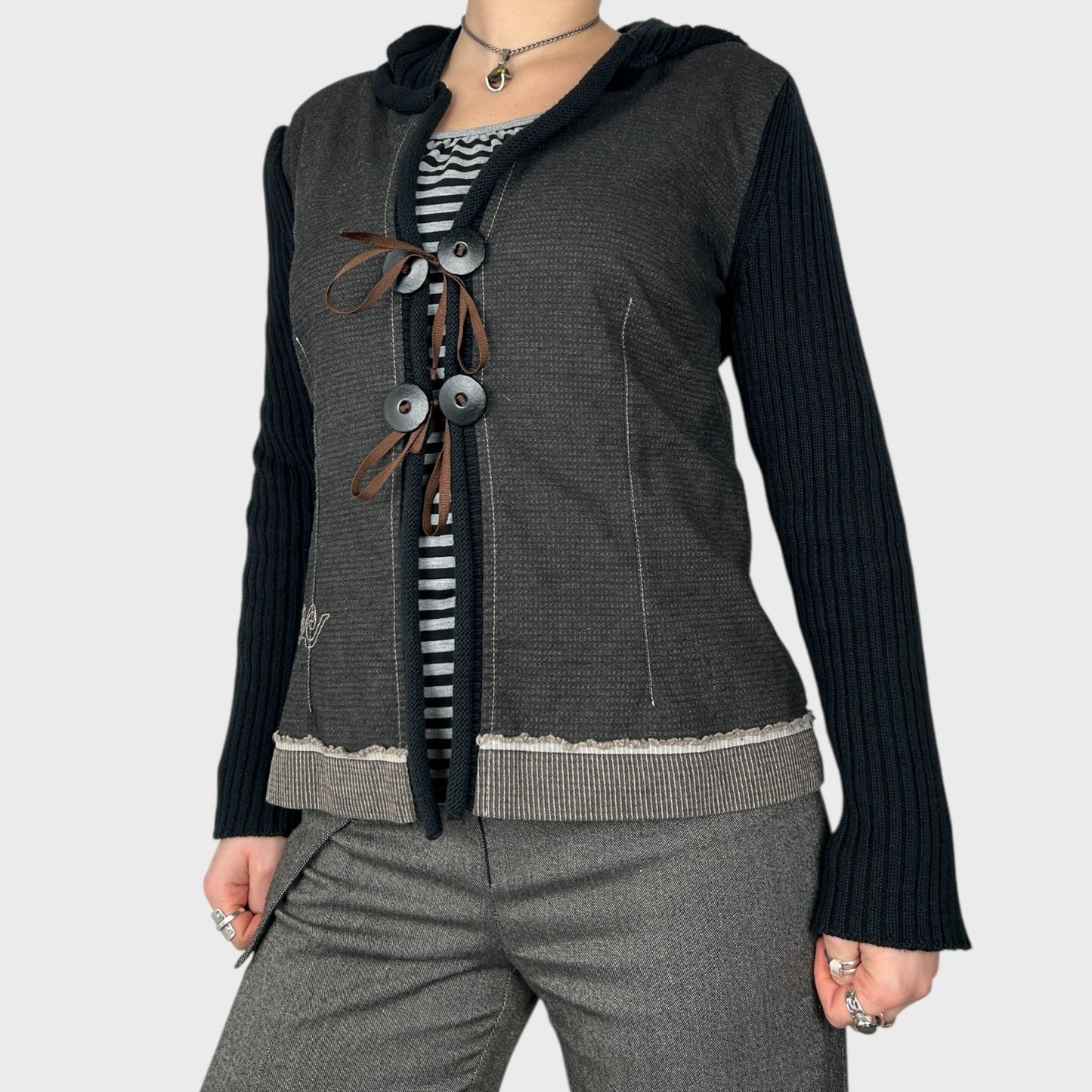 Cop Copine Bi-Material Knit Hoodie - M