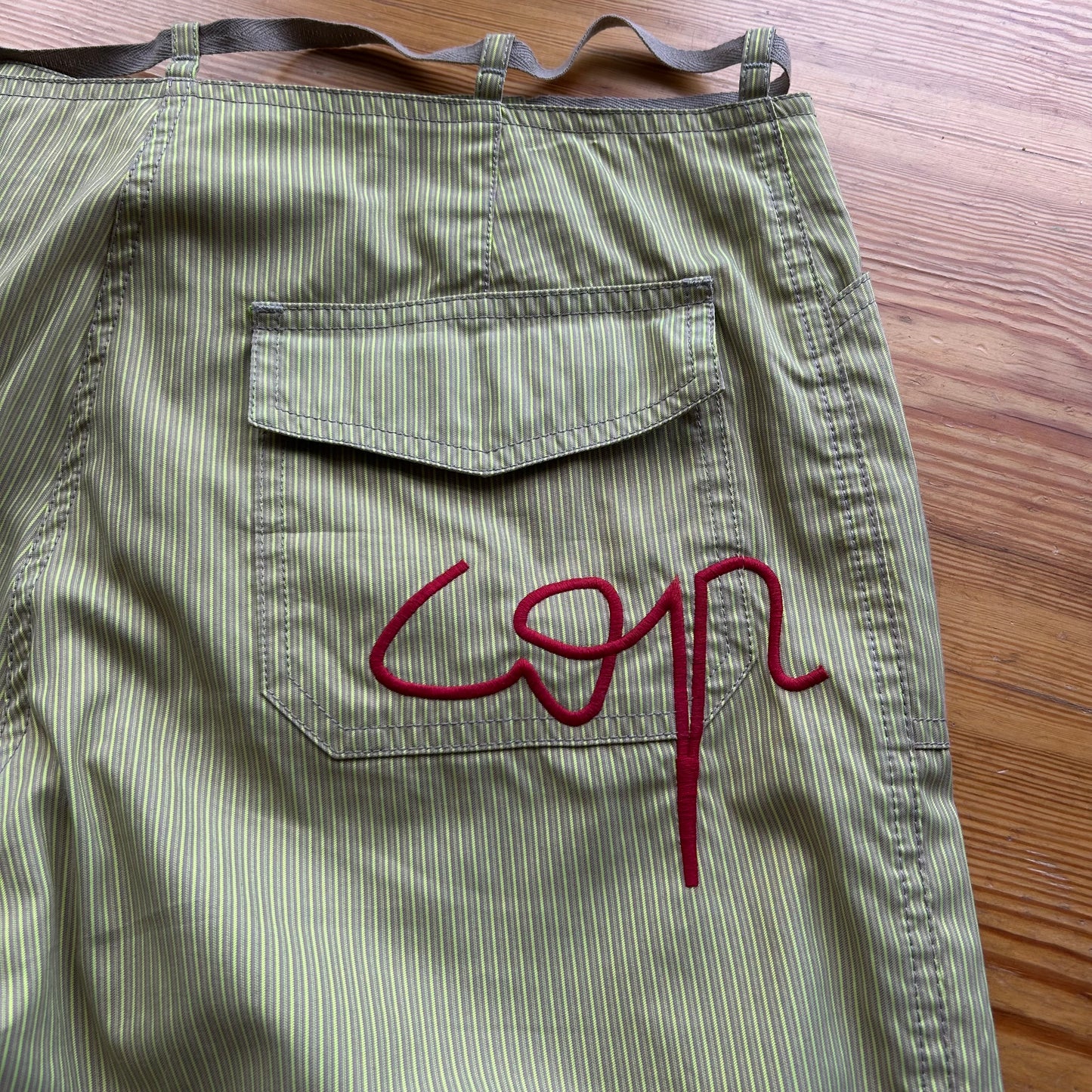 Cop Copine Green Striped Wide Leg Logo Trousers - L