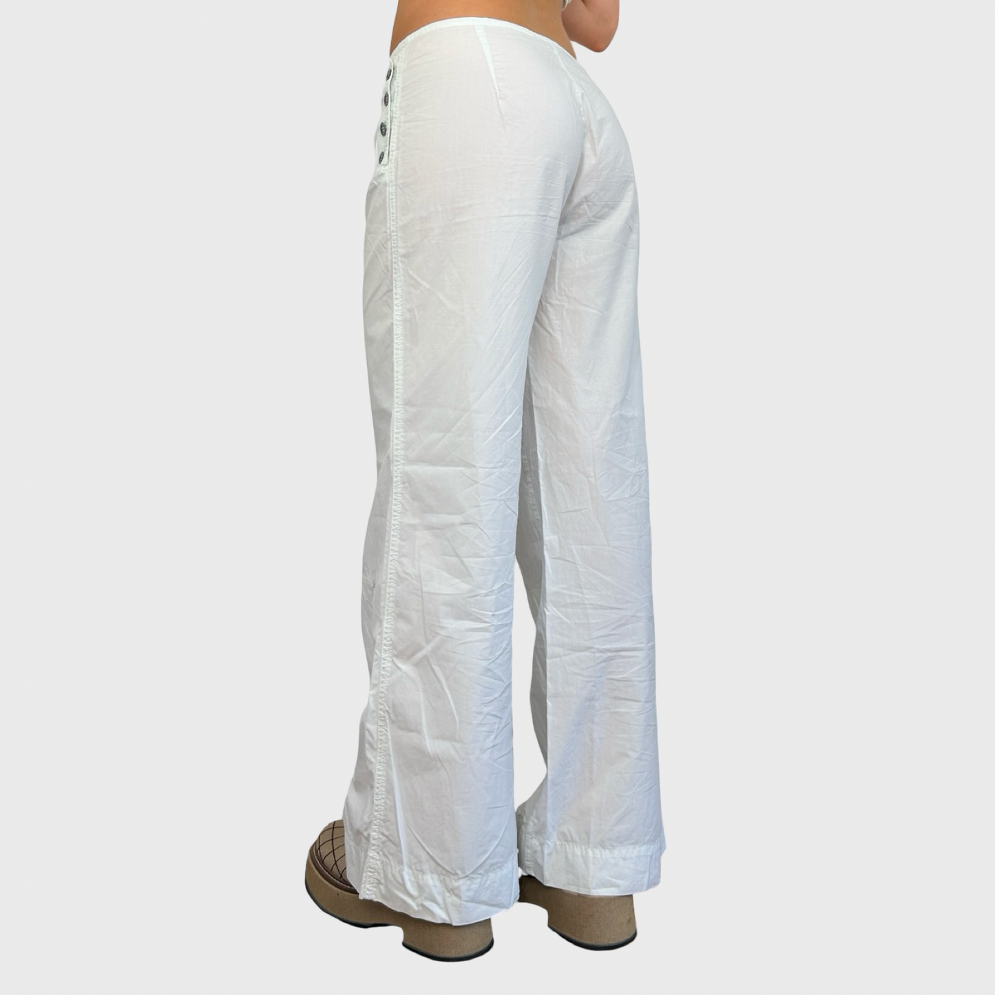 Cop Copine White Button Wide Leg Summer Trousers - M-L