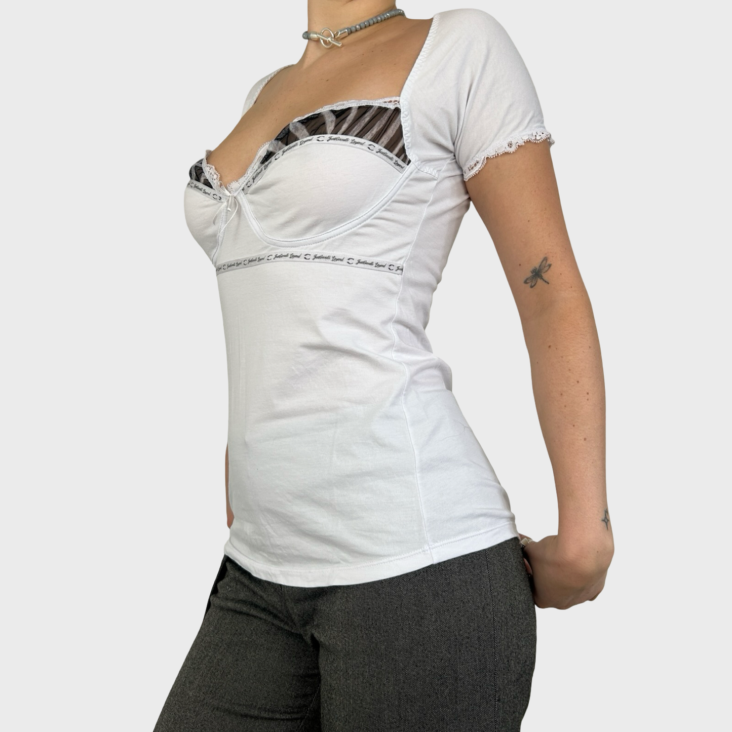 Roberto Cavalli White Cap Sleeve Bustier Style Top - M/L
