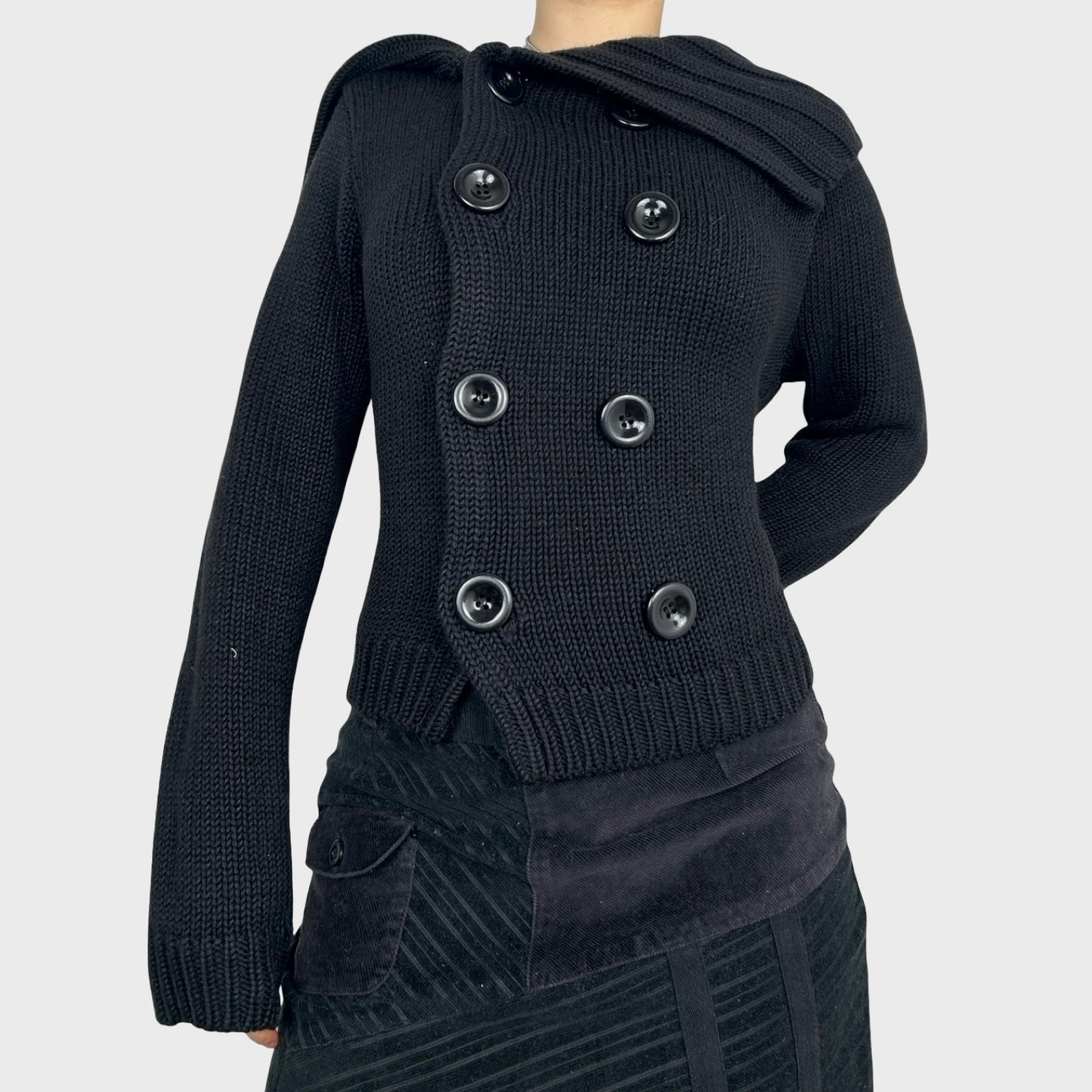 Black Chunky Button Knit Jumper - M