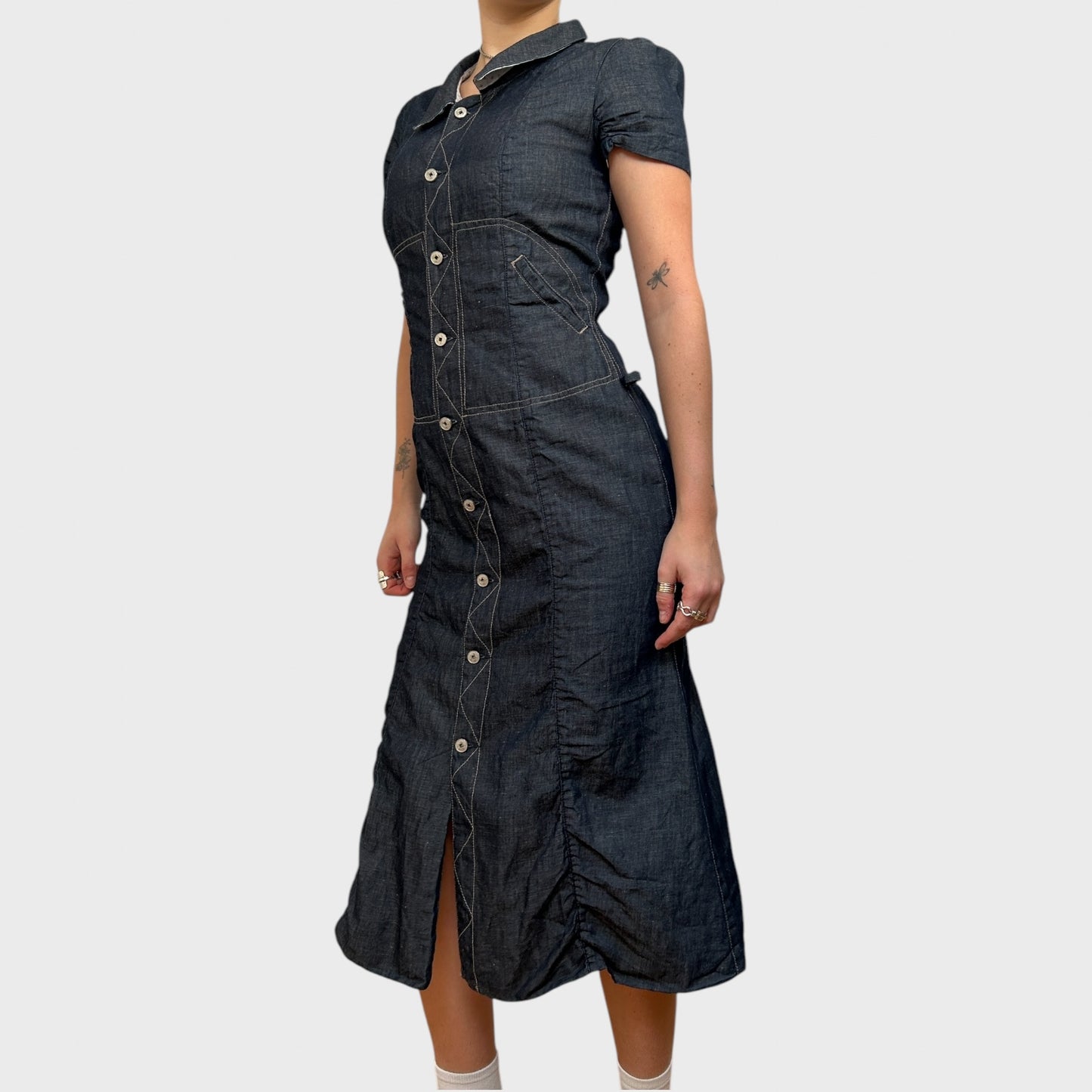Denim Look Button-Up Midi Dress