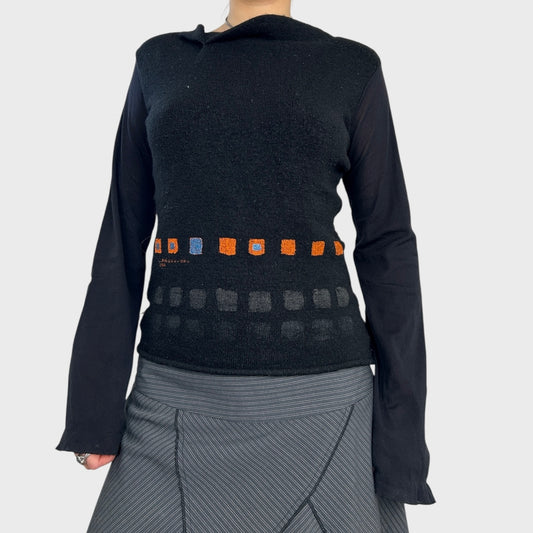 Cop Copine Graphic Black Knit Top - M