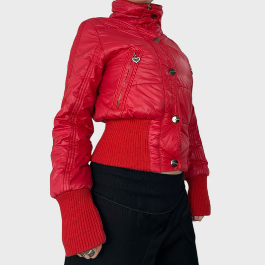 Vintage Red Cropped Bomber Jacket – XS