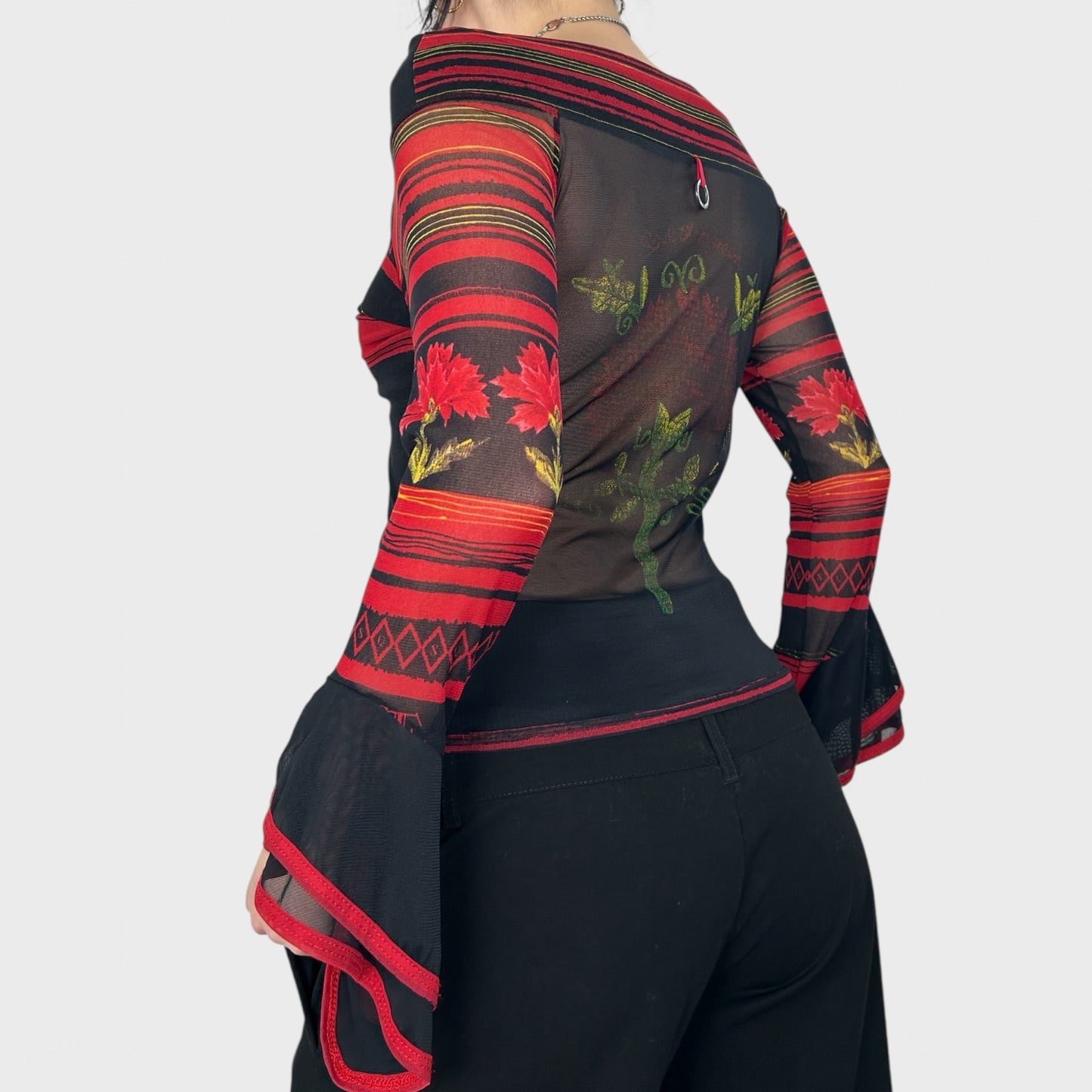 Save The Queen Rose Mesh Long Sleeve Top - M