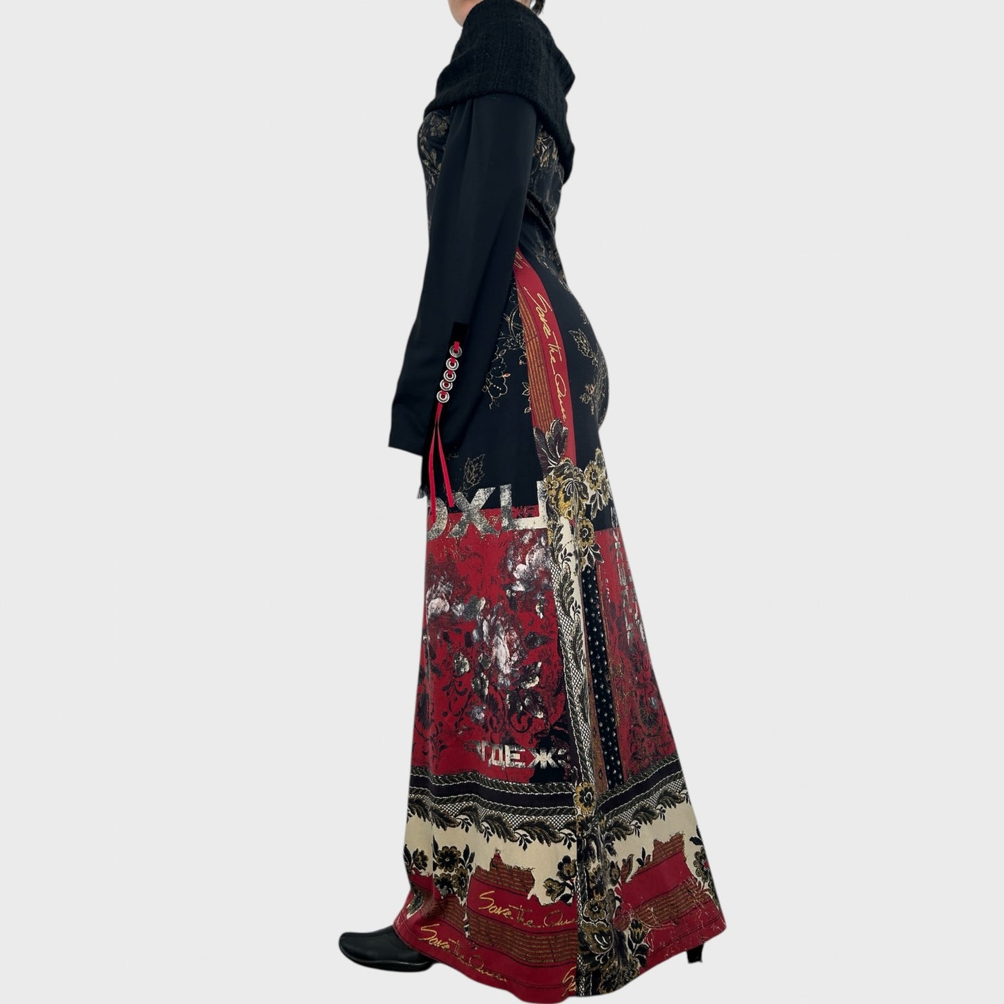 Rare 90s Archive Save The Queen Graphic Off-The-Shoulder Maxi Dress - M