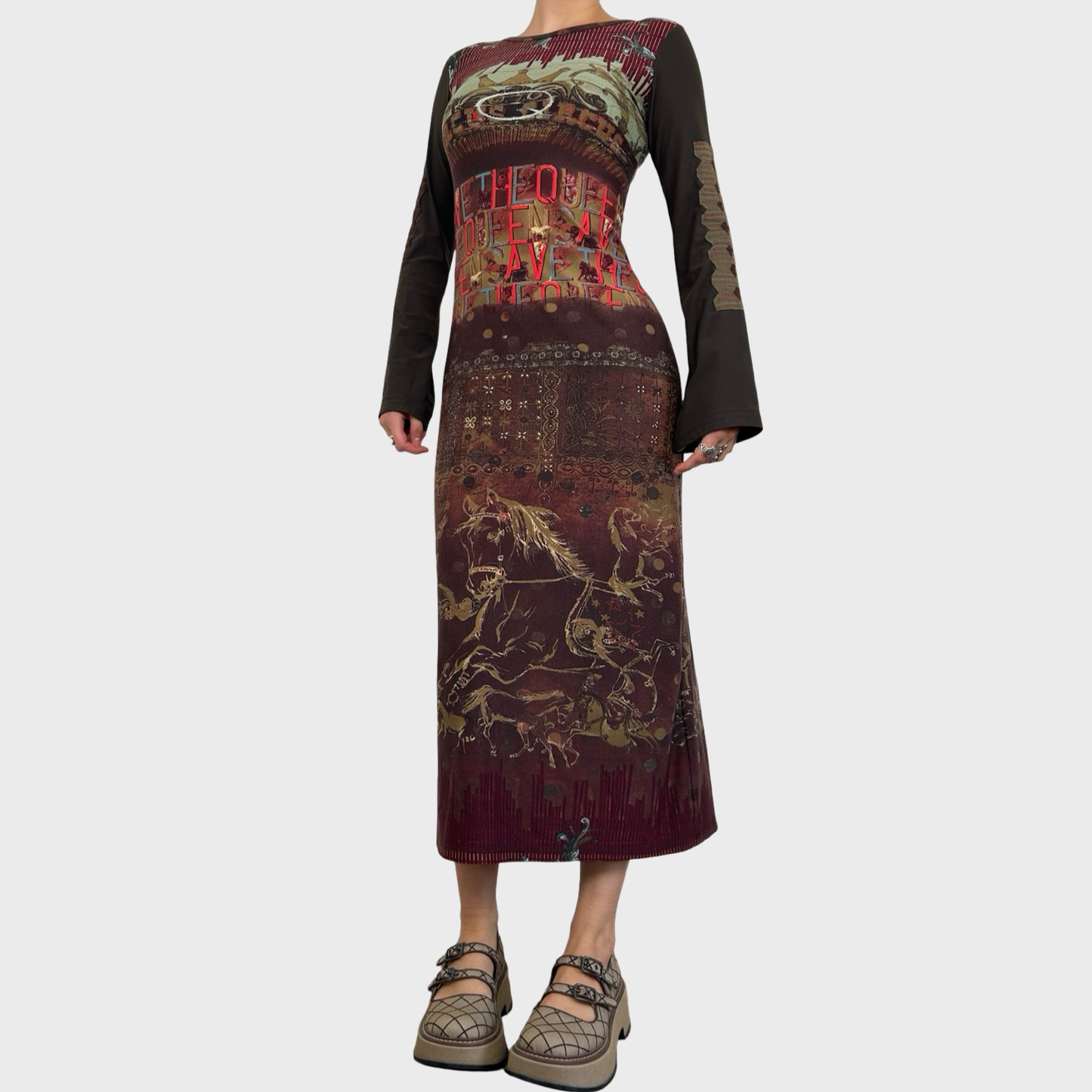 Save The Queen Graphic Print Maxi Dress - S