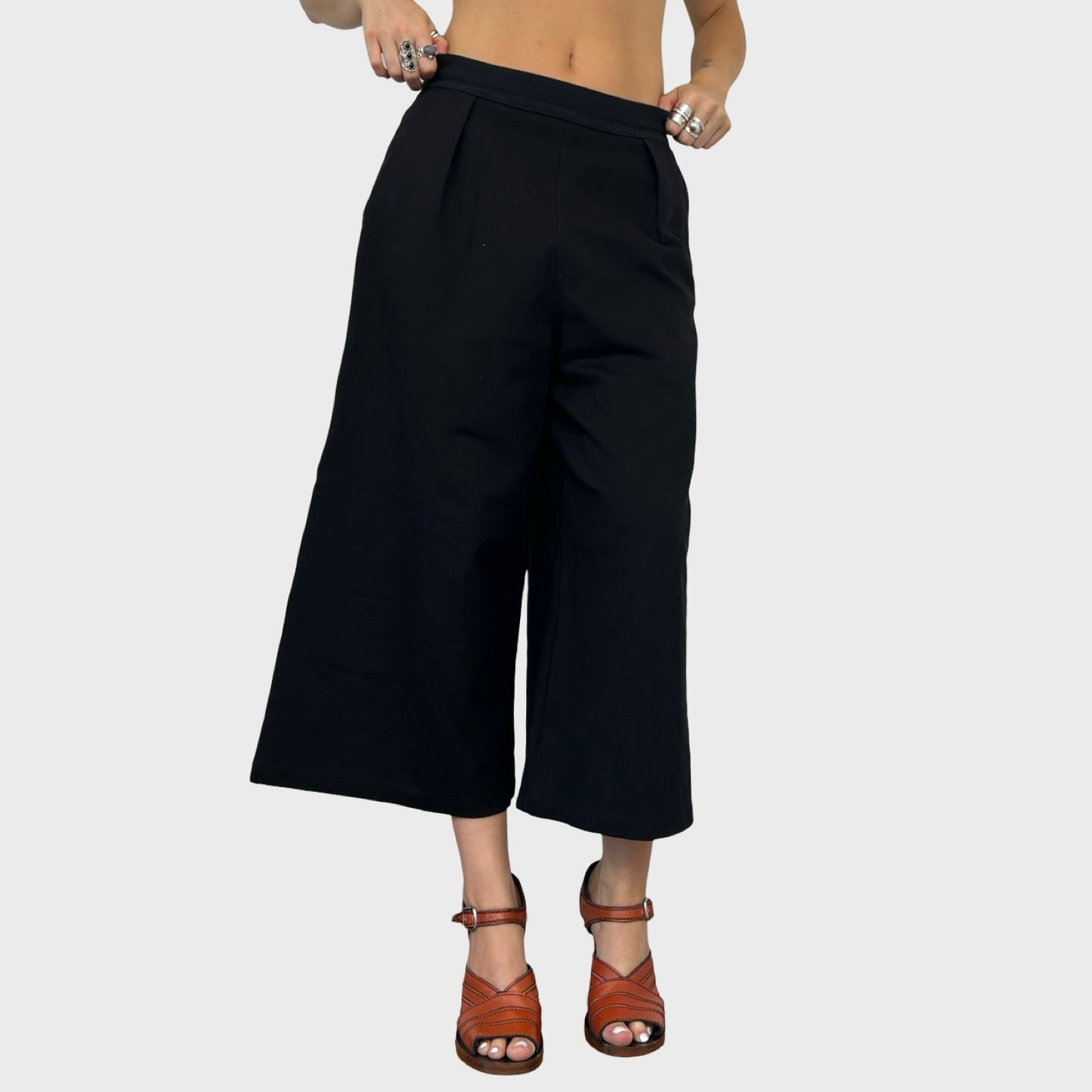Diesel Black Wide Leg Cropped Trousers - S