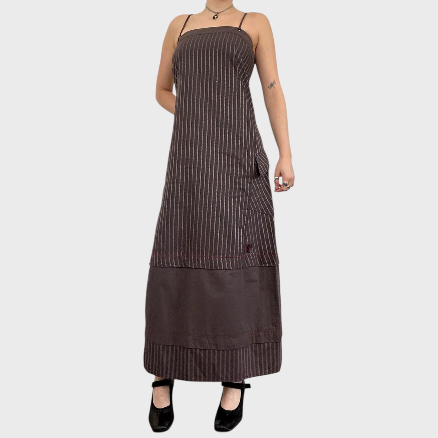 Cop Copine Brown Striped Maxi Dress - L