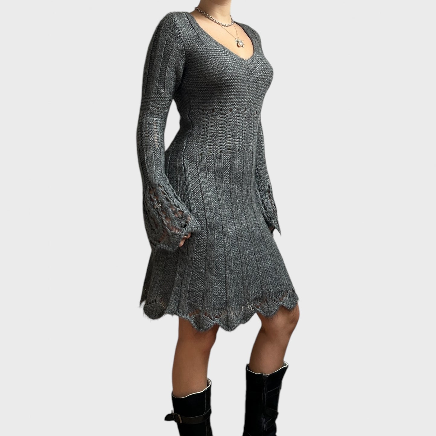 Grey Italian Vintage Mohair Knitted Midi Dress