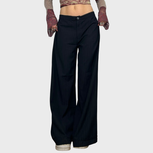 Cop Copine Black Pinstripe Wide Leg Trousers - L