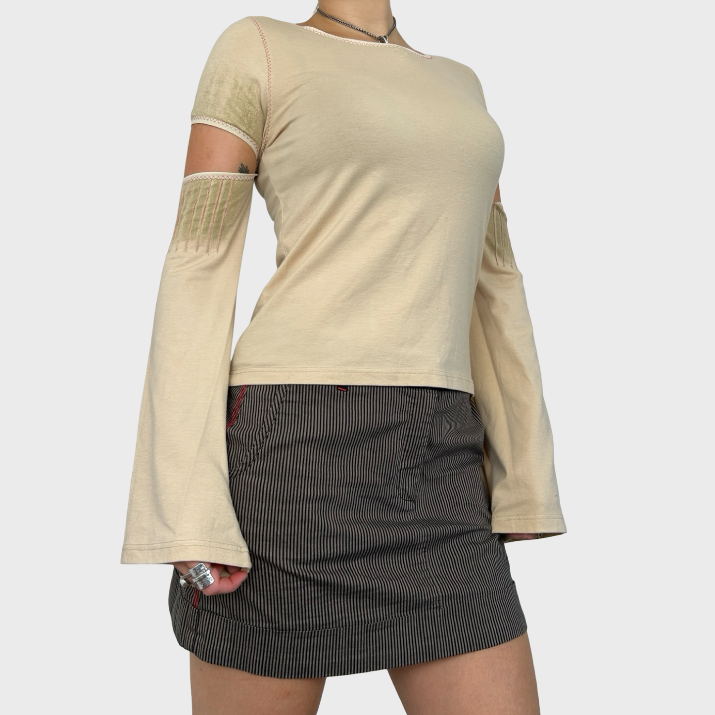 Cop Copine BNWT Beige Top with Detachable Sleeves - M