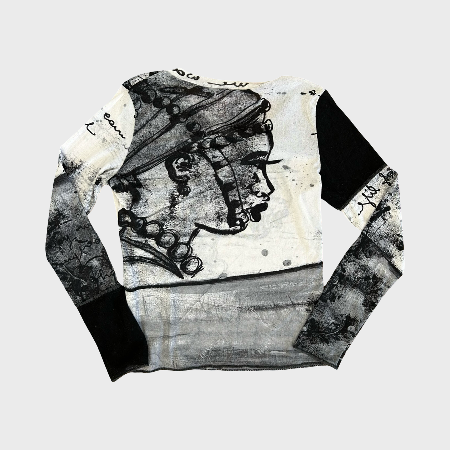 Vintage Graphic Print Long Sleeve Mesh Top - L/XL