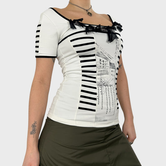 Save The Queen Monochrome Beaded Top - S