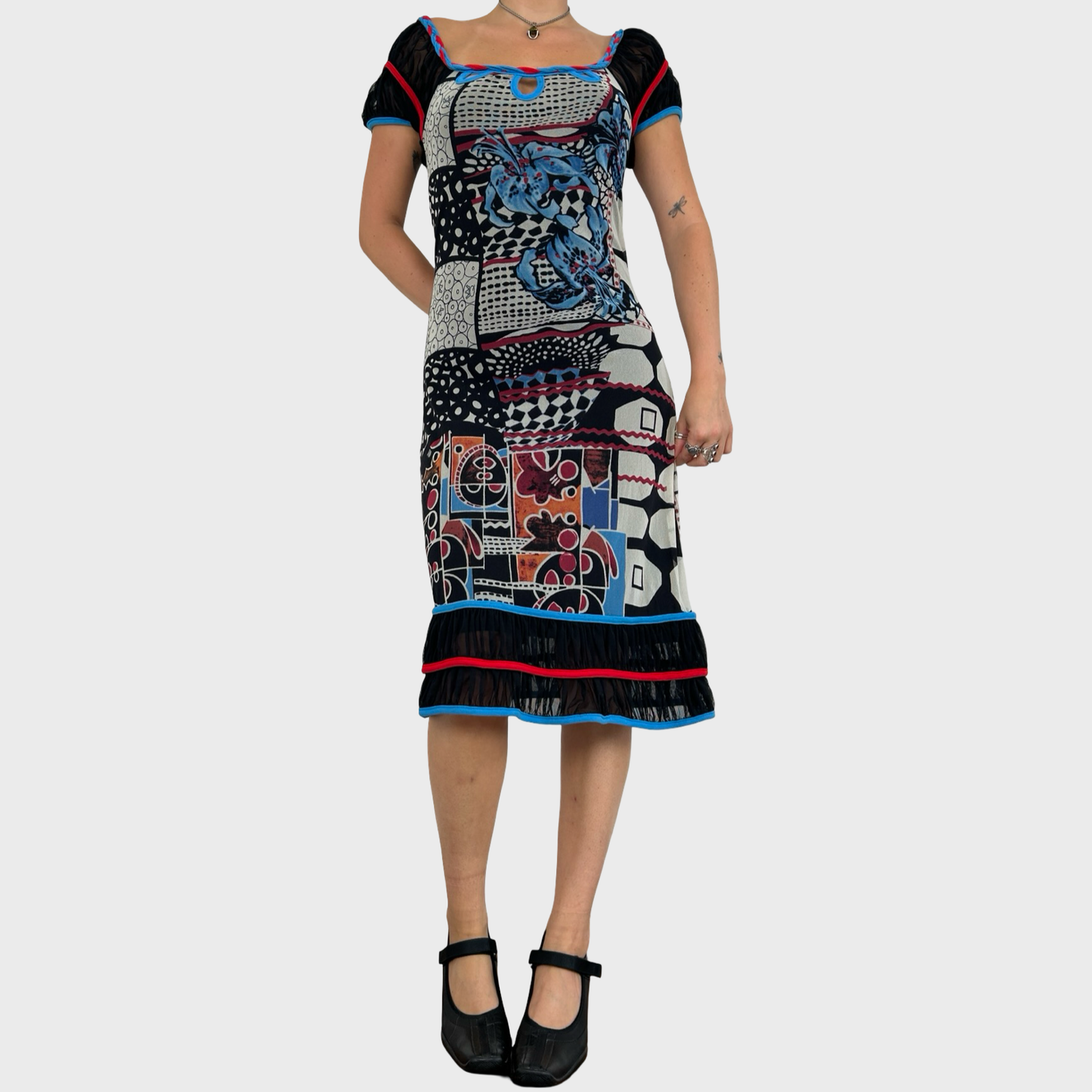 Save The Queen Graphic Print Mesh Midi Dress - L/XL