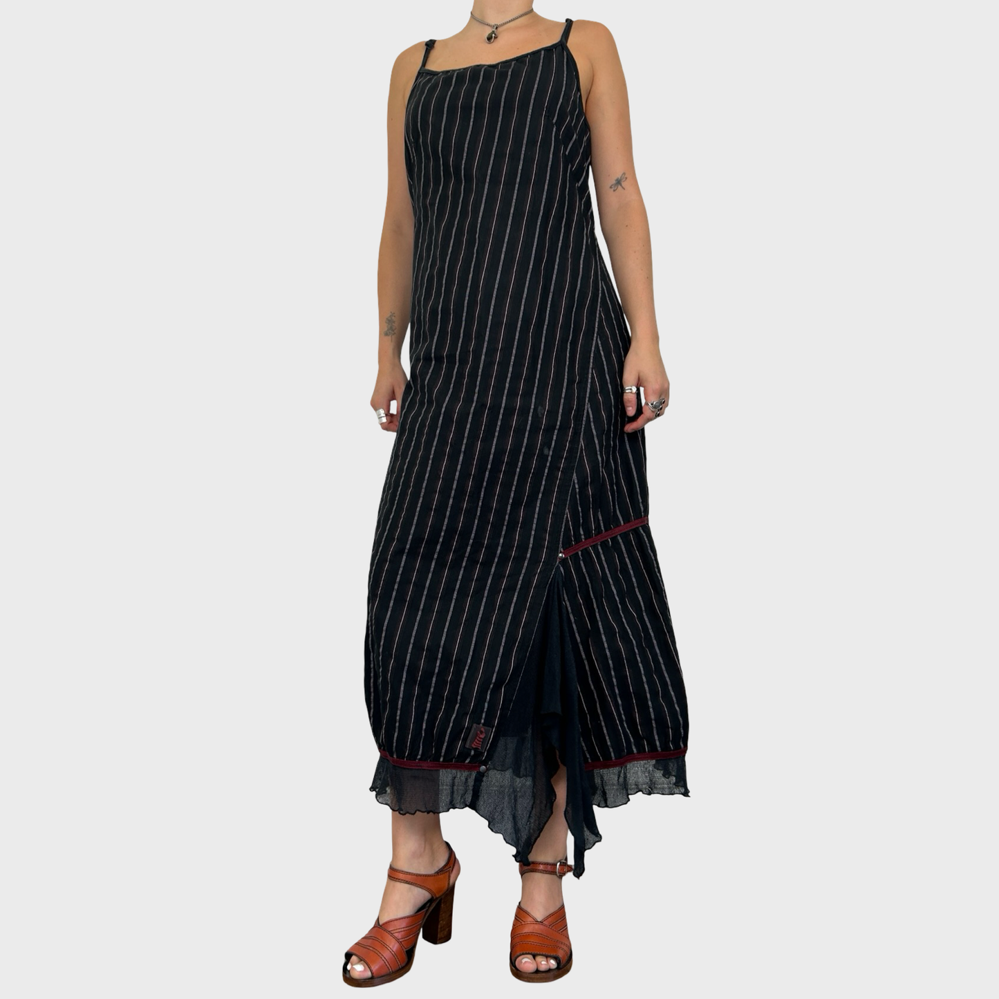 Cop Copine Asymmetric Black Striped Maxi Dress - L
