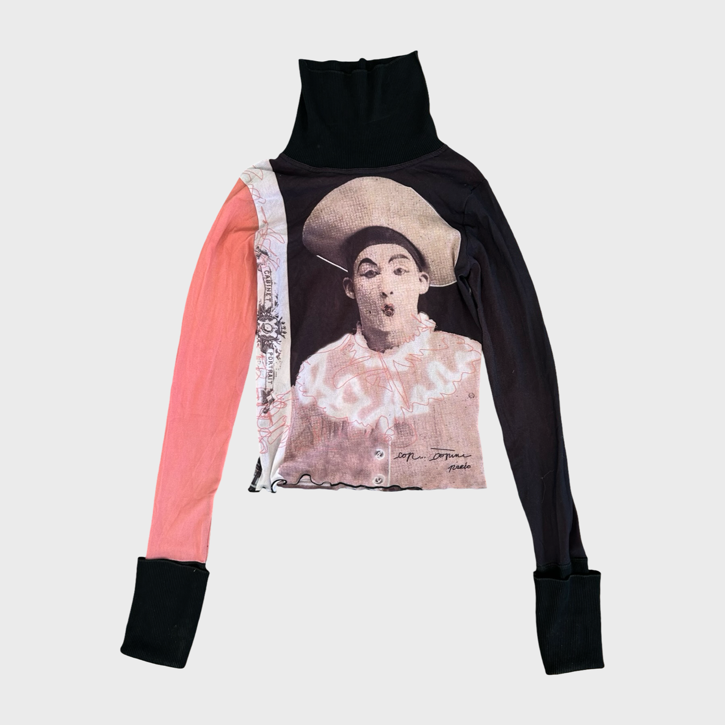 Rare Cop Copine Avant-Garde Clown Print Mesh Turtleneck Top - M