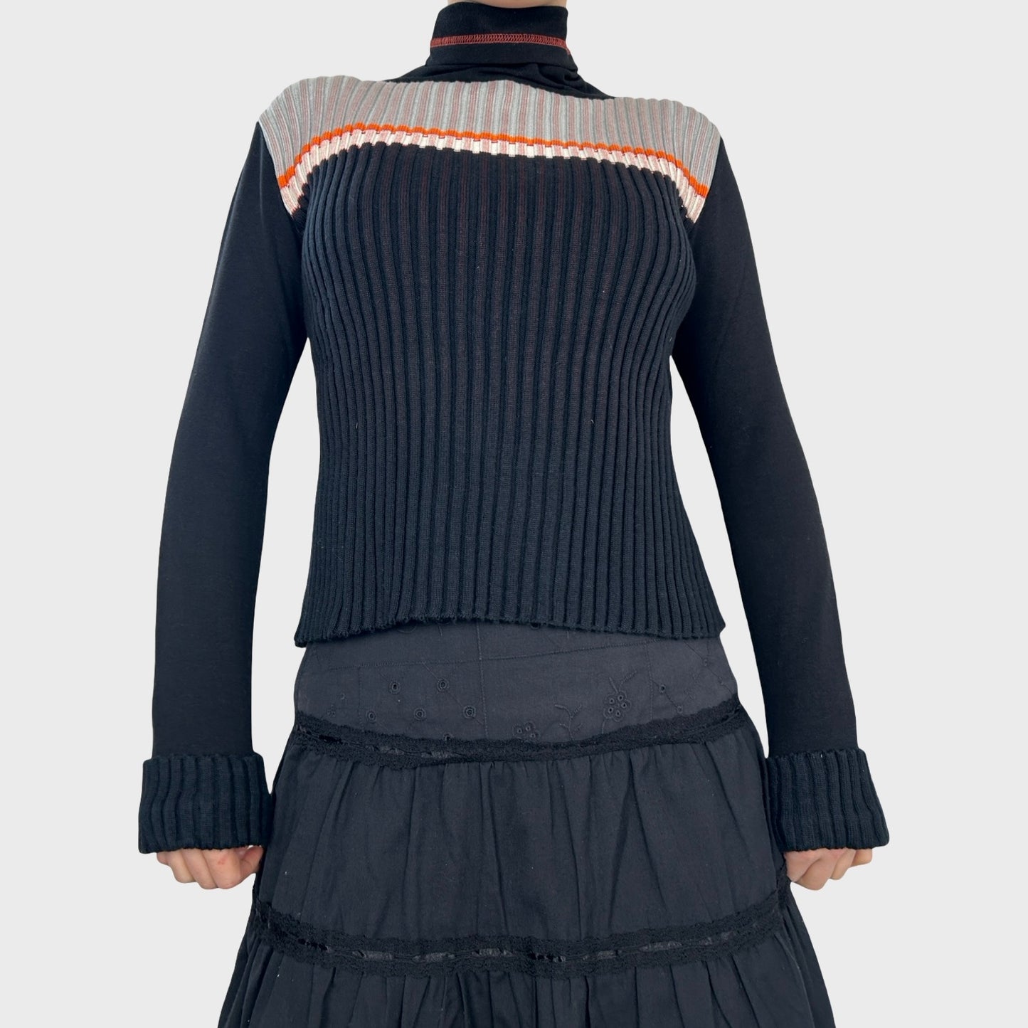 Cop Copine Bi-Material Knit Roll Neck Top - S