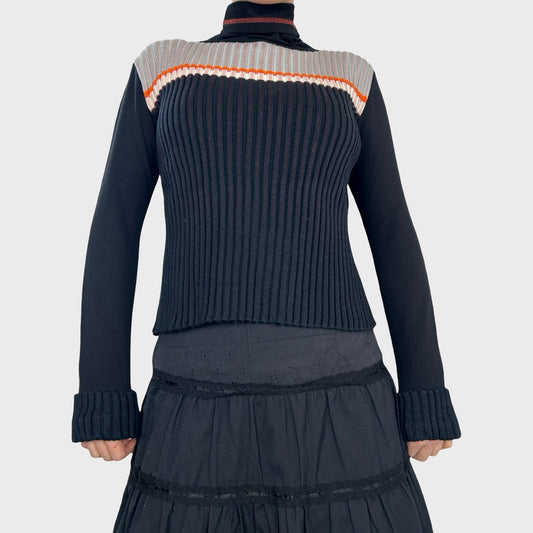 Cop Copine Bi-Material Knit Roll Neck Top - S