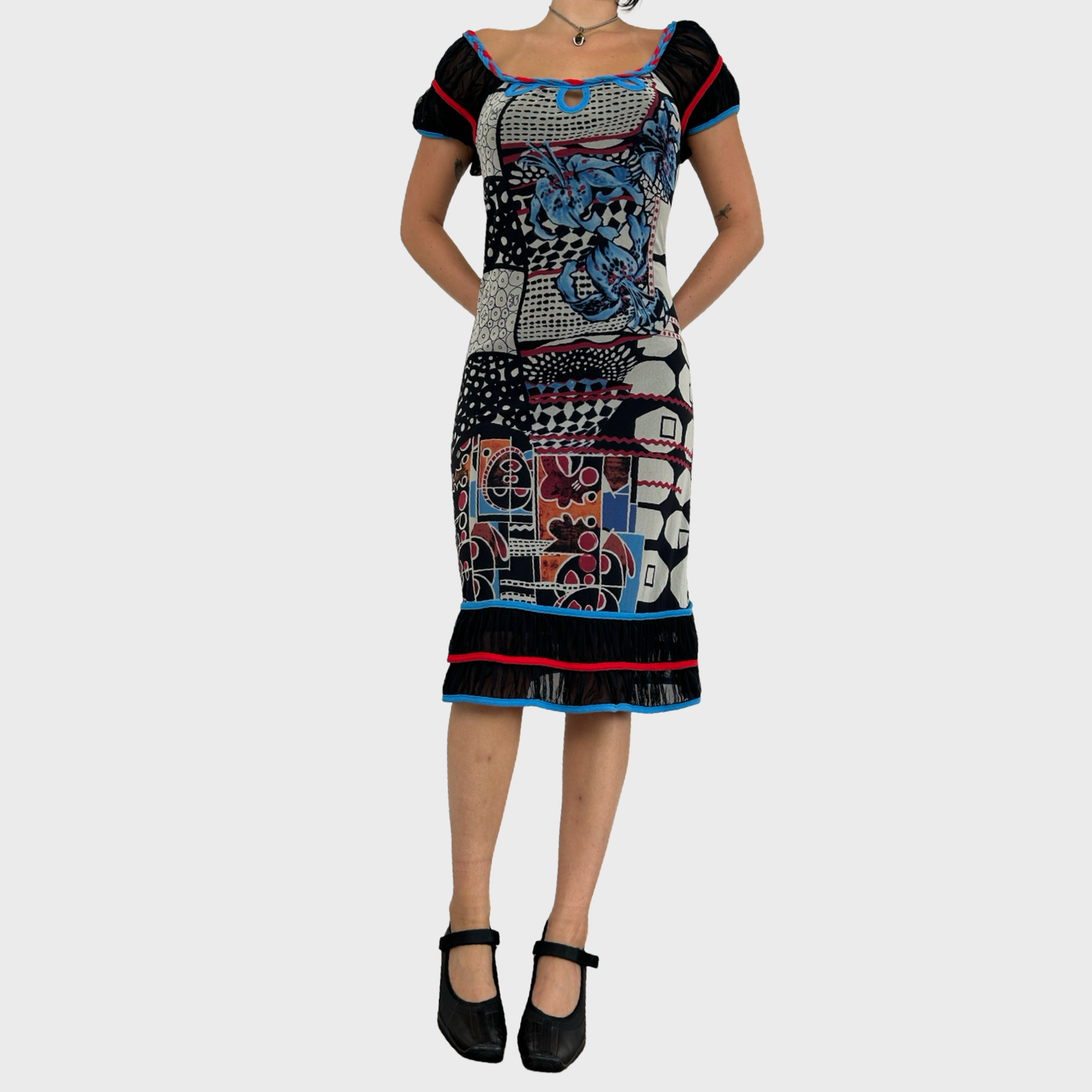 Save The Queen Graphic Print Mesh Midi Dress - L/XL