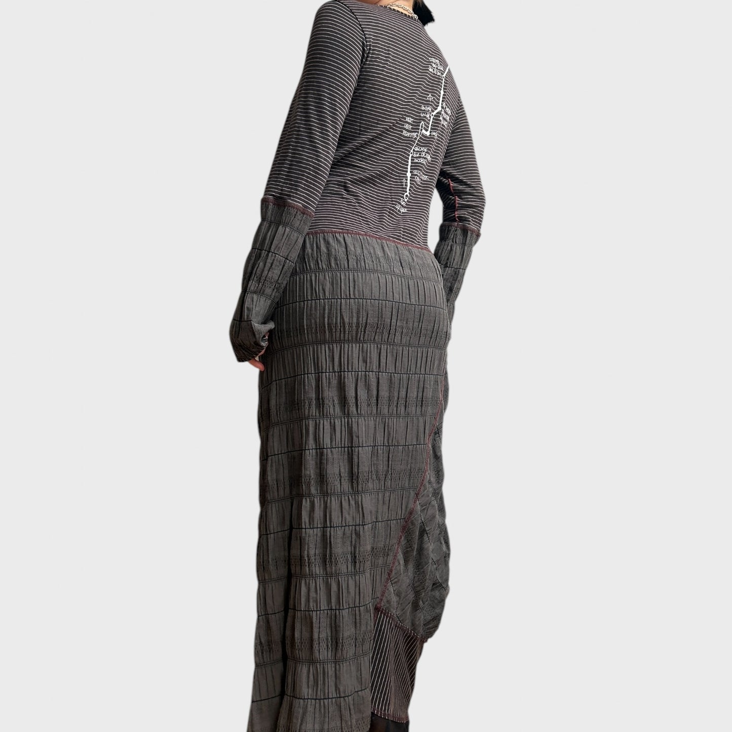 Vintage Cop Copine Striped Ruched Maxi Dress