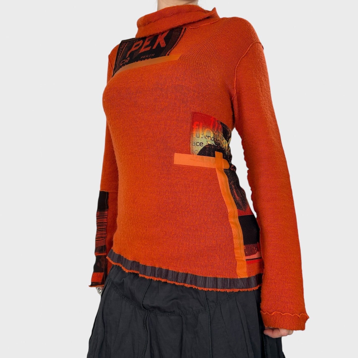 Cop Copine Orange Graphic Knit Jumper - M