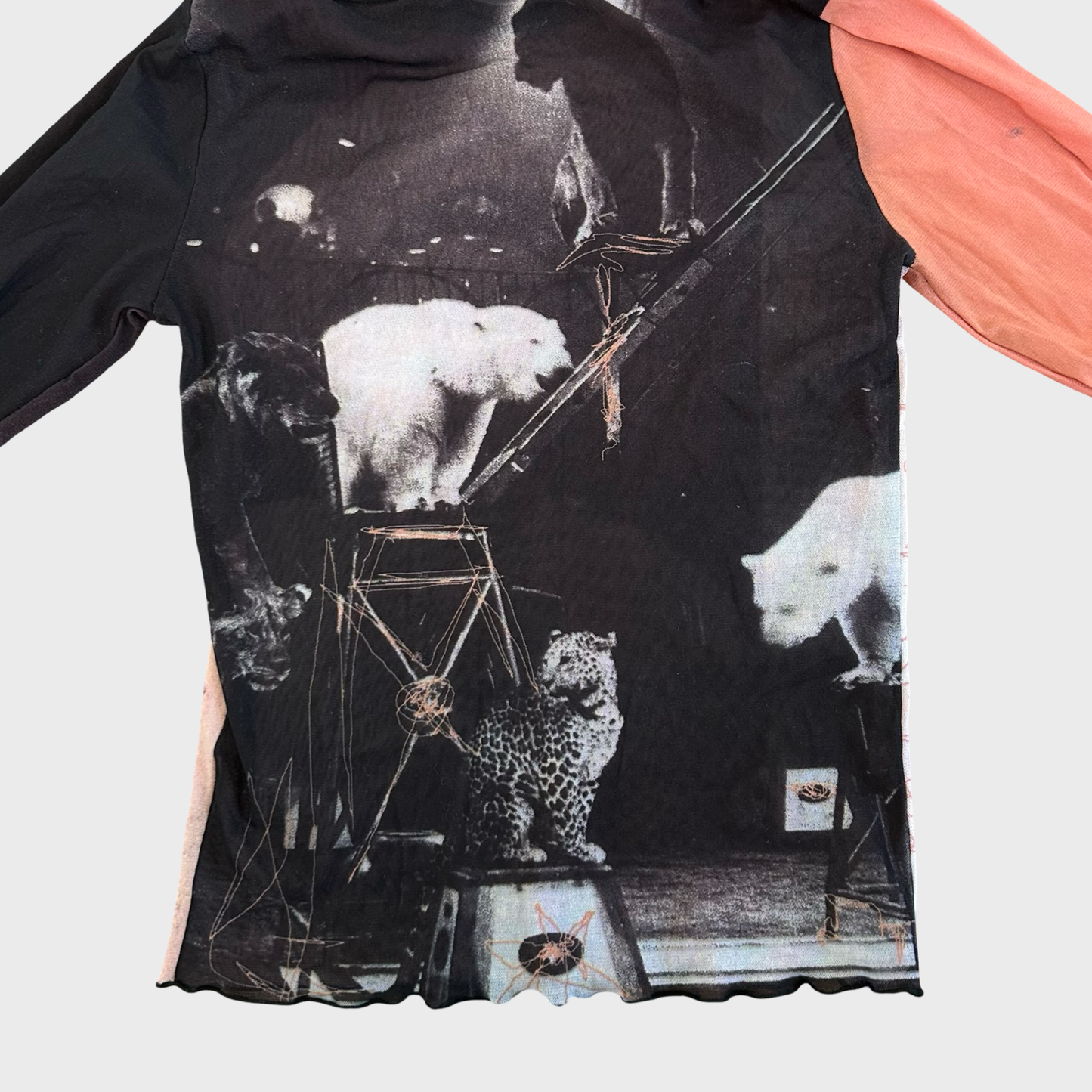 Rare Cop Copine Avant-Garde Clown Print Mesh Turtleneck Top - M