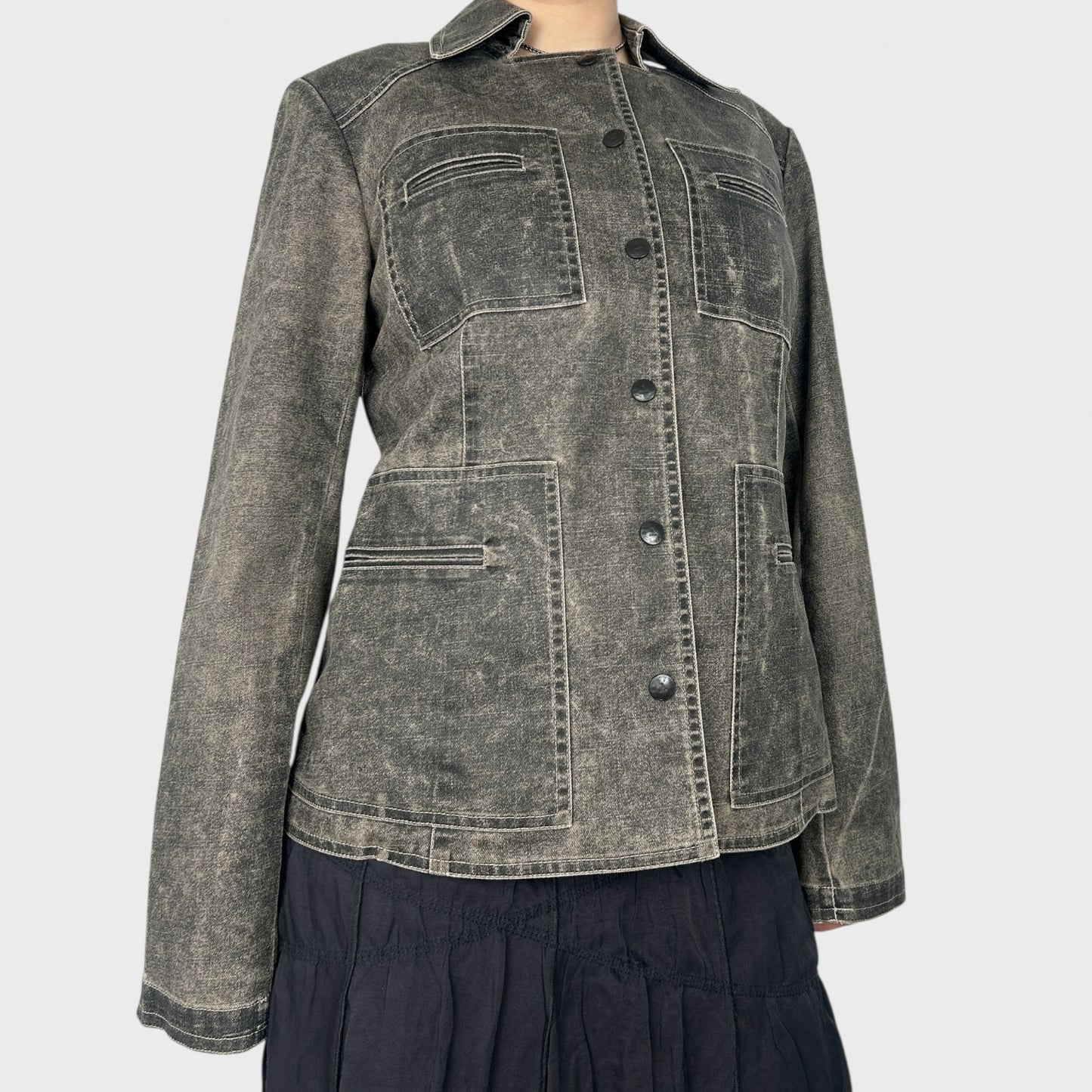 Cop Copine Grey Washed Denim Look Button Jacket - M/L