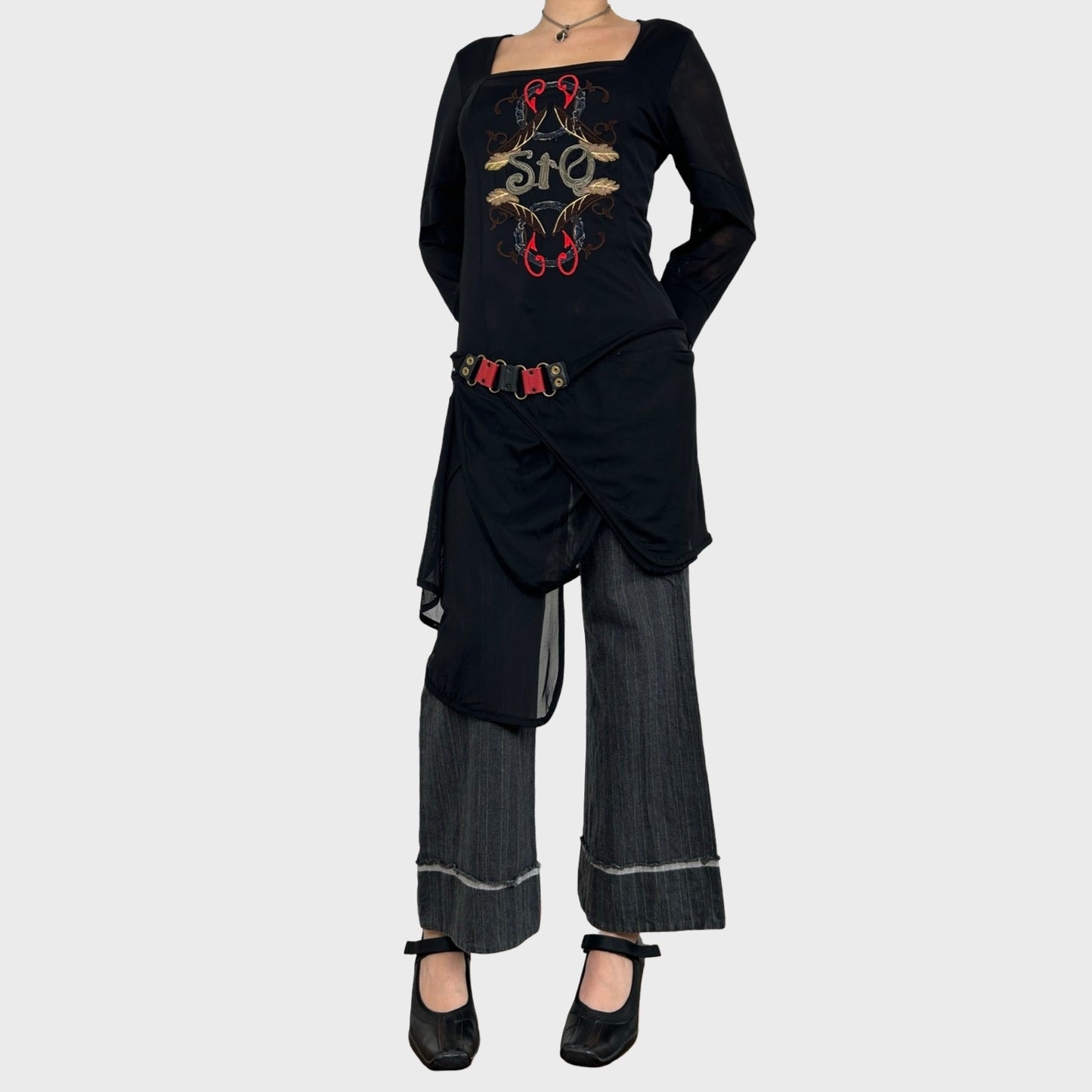 Save the Queen Asymmetric Mesh Long Sleeve Dress - M