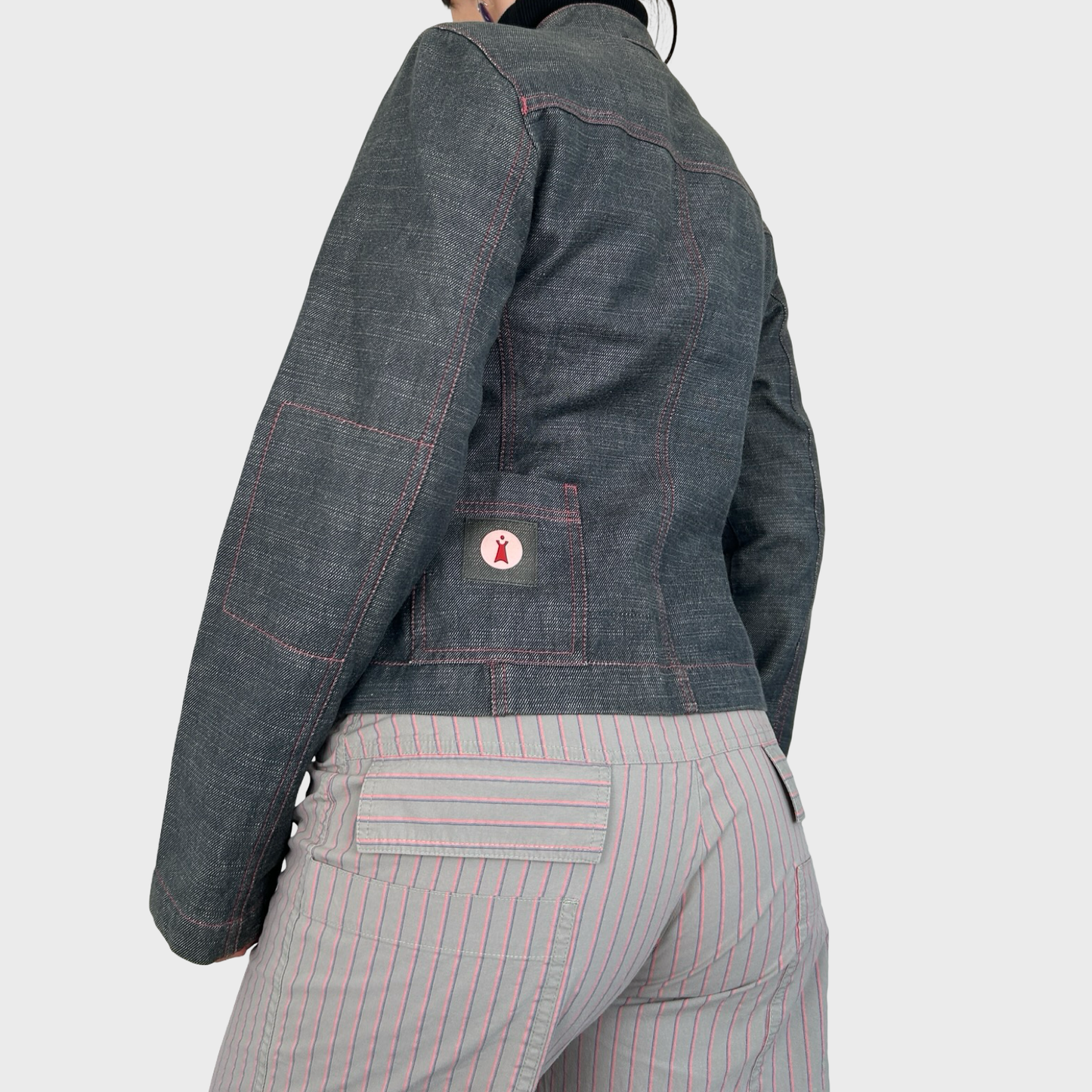 Cop Copine Blue & Pink Denim Jacket - M