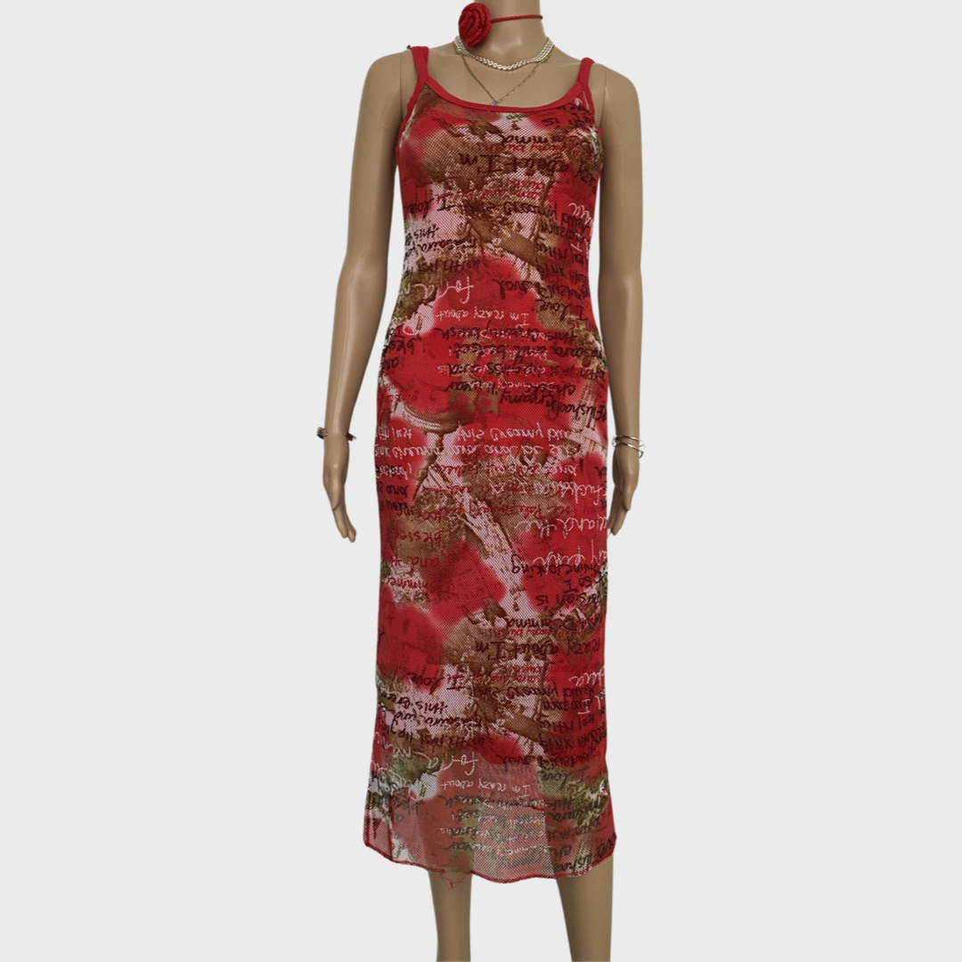 red double layered maxi dress